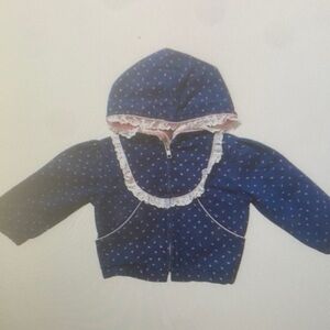 Navy Blue Polka Dot Hoodie with Lace Trim